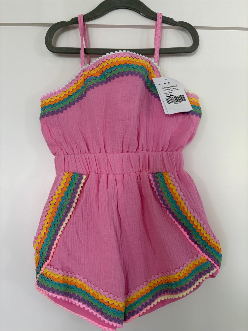 Lola & the Boys Girls Pink Rainbow Trim Romper